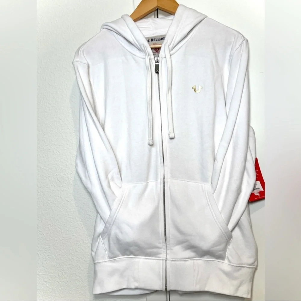 True Religion | White Gold Logo Full Zip Hoodie